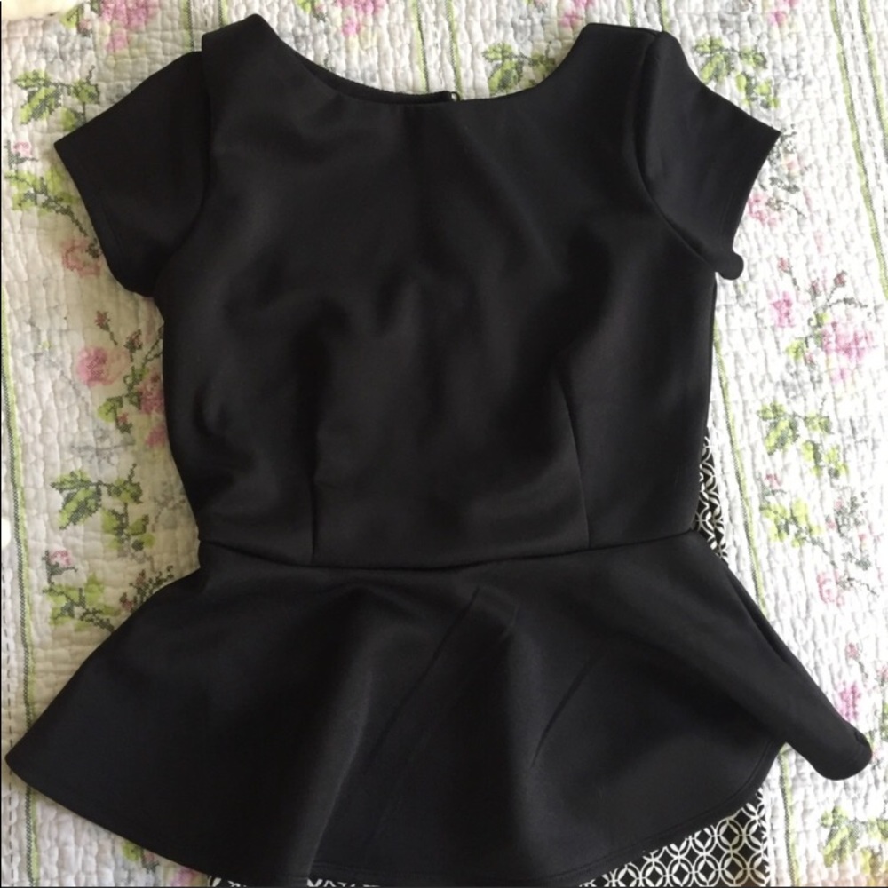 Super Cute Black Sarin Peplum Top Small